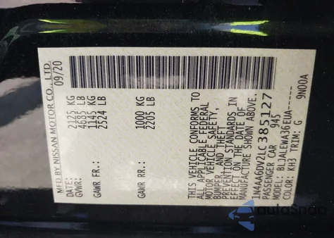 2020 Nissan Maxima Sl Xtronic Cvt from USA, damaged, VIN 1N4AA6DV2LC385127